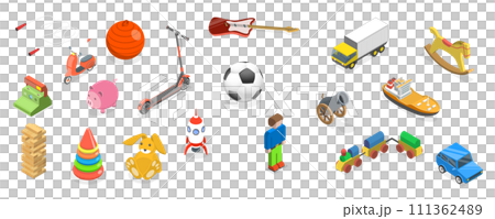 3D Isometric Flat  Set of Free Toys, Kids Charity and Donation 111362489