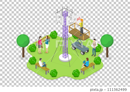 3D Isometric Flat Conceptual Illustration of 5G Technology, 5G Mast Base Stations 3D Isometric Flat Conceptual Illustration of 5G Technology, 5G Mast Base Stations 111362499