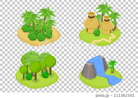 3D Isometric Flat Set of Islands, Different Natural Landscapes 3D Isometric Flat Set of Islands, Different Natural Landscapes 111362501