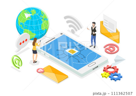 3D Isometric Flat  Conceptual Illustration of eSIM, Mobile Communication Technology 111362507