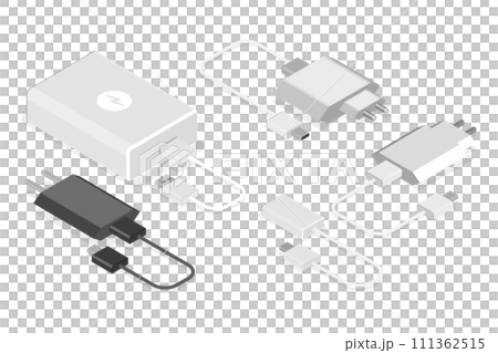 3D Isometric Flat Set of Mobile Phone Chargers, Powerbank and Charging Equipment 3D Isometric Flat Set of Mobile Phone Chargers, Powerbank and Charging Equipment 111362515