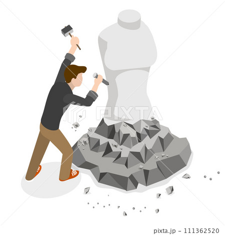 3D Isometric Flat  Conceptual Illustration of Sculptor, Artist Carver 111362520
