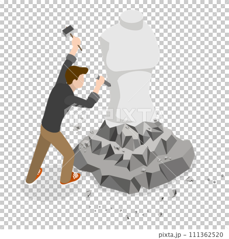 3D Isometric Flat  Conceptual Illustration of Sculptor, Artist Carver 111362520