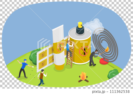 3D Isometric Flat  Conceptual Illustration of Mosquito Repellent, Insect Bite Prevention 111362538