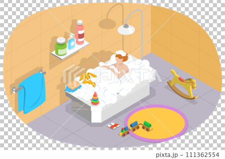 3D Isometric Flat Conceptual Illustration of Kids Hygiene, Everyday Routine 3D Isometric Flat Conceptual Illustration of Kids Hygiene, Everyday Routine 111362554