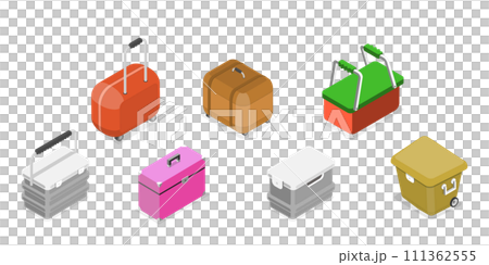 3D Isometric Flat  Set of Portable Refrigerators, Cooler Boxes 111362555