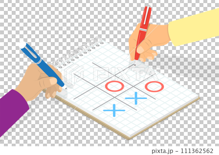 3D Isometric Flat  Conceptual Illustration of Tic-tac-toe Playing, Game to Play with Friends at Home 111362562