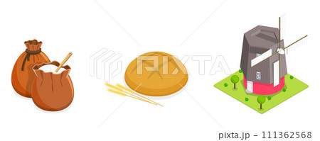 3D Isometric Flat  Conceptual Illustration of Bread Production, Natural Farming Food 111362568
