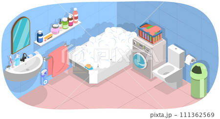 3D Isometric Flat Conceptual Illustration of Bathroom Accessories, Personal Washroom Items 3D Isometric Flat Conceptual Illustration of Bathroom Accessories, Personal Washroom Items 111362569