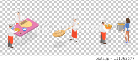 3D Isometric Flat  Set of Bakery Food Production, Bakehouse Workers 111362577