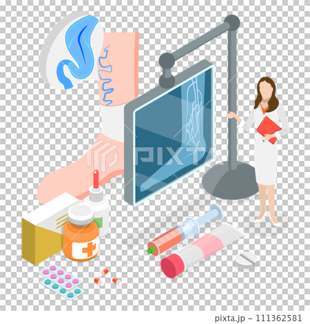 3D Isometric Flat  Conceptual Illustration of Vein Thrombosis And Varicose Treatment, Health Care and Podiatry 111362581