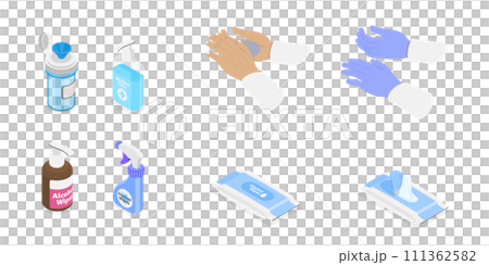 3D Isometric Flat  Set of Sanitizers, Personal Protective Equipment 111362582