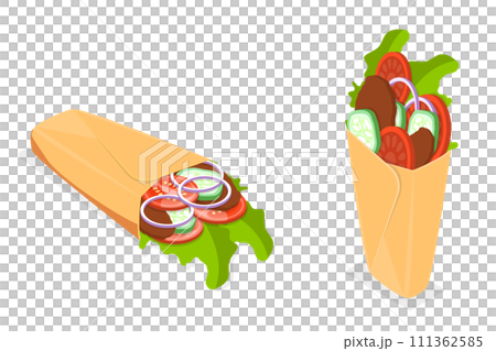 3D Isometric Flat Icon of Shawarma Sandwich, Kebab or Burrito 3D Isometric Flat Icon of Shawarma Sandwich, Kebab or Burrito 111362585
