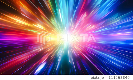 花火のようにカラフルな放射状に延びる光線の背景「AI生成画像」 111362846