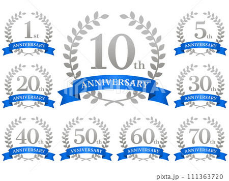 アニバーサリーアイコン_シルバー青_ベクターイラスト 111363720