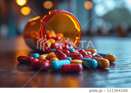 散らばる錠剤: 薬物乱用の社会問題を象徴するイメージ AI生成 7 散らばる錠剤: 薬物乱用の社会問題を象徴するイメージ AI生成 7 111364106