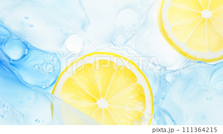 水に浮かべたレモンスライスのイメージイラスト背景「AI生成画像」 111364215