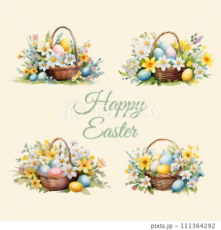 A basket of Easter eggs elements A basket of Easter eggs elements 111364292