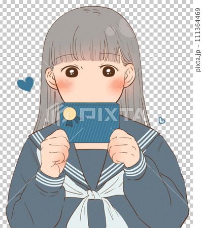 Girl in sailor suit holding Valentine's chocolate Girl in sailor suit holding Valentine's chocolate 111364469