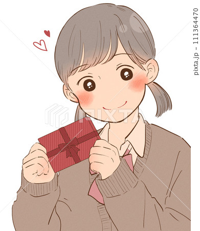 バレンタインのチョコを持つ制服の女の子 111364470