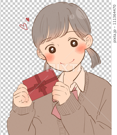 バレンタインのチョコを持つ制服の女の子 111364470