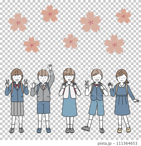 一群背著書包的新生合影 一群背著書包的新生合影 111364653