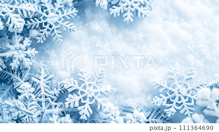 美しい雪の結晶、冬をイメージとした背景素材。企業ホームページやPPTなどの装飾用。 美しい雪の結晶、冬をイメージとした背景素材。企業ホームページやPPTなどの装飾用。 111364690