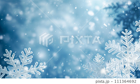 美しい雪の結晶、冬をイメージとした背景素材。企業ホームページやPPTなどの装飾用。 111364692