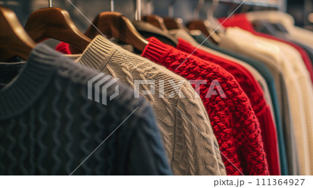 高級アパレルショップに陳列された豪華な衣装。お金持ちの生活。リラックスしたライフスタイル。 111364927