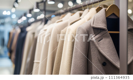 高級アパレルショップに陳列された豪華な衣装。お金持ちの生活。リラックスしたライフスタイル。 111364935