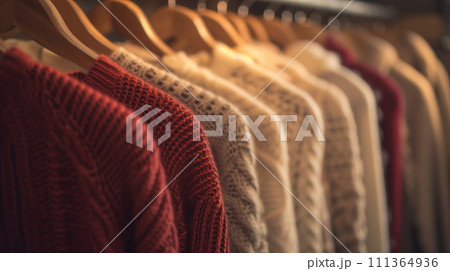 高級アパレルショップに陳列された豪華な衣装。お金持ちの生活。リラックスしたライフスタイル。 111364936