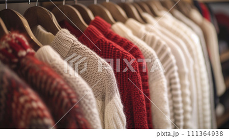 高級アパレルショップに陳列された豪華な衣装。お金持ちの生活。リラックスしたライフスタイル。 111364938