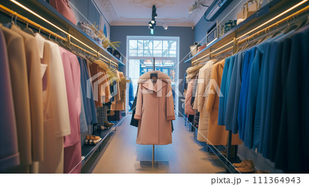 高級アパレルショップに陳列された豪華な衣装。お金持ちの生活。リラックスしたライフスタイル。 111364943