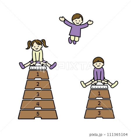 跳び箱を跳ぶ子どもたちのイラスト 跳び箱を跳ぶ子どもたちのイラスト 111365104