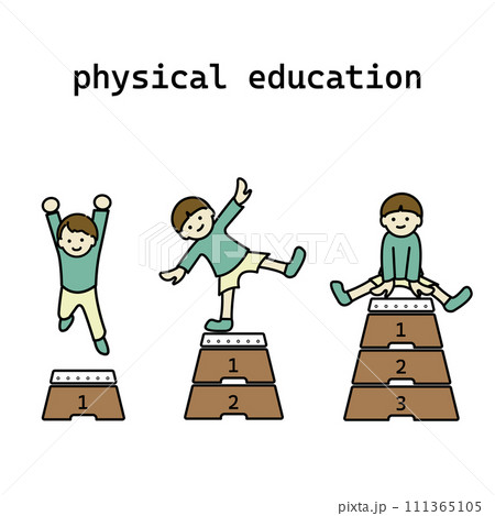 跳び箱を跳ぶ子どもたちのイラスト 111365105