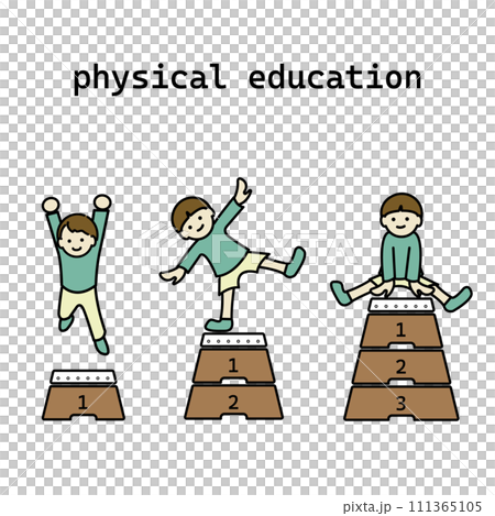 跳び箱を跳ぶ子どもたちのイラスト 111365105