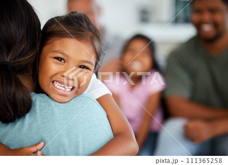 Family, Indian and girl hug mom with happy smile and laugh, excited at home. Love, laughing and men and women with kids in India. Fun, parents and kids relax on weekend, mother and daughter together Family, Indian and girl hug mom with happy smile and laugh, excited at home. Love, laughing and men and women with kids in India. Fun, parents and kids relax on weekend, mother and daughter together 111365258