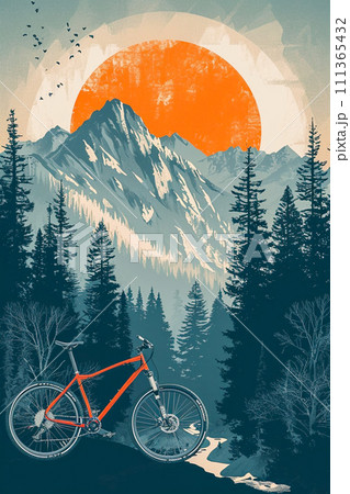 Mountain bike with a mountain background 111365432