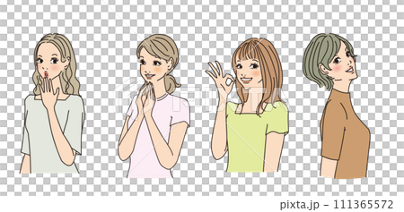 時尚女性上半身有各種表情 111365572