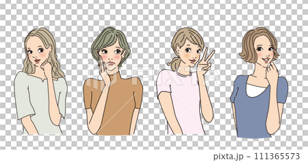 Stylish female upper body with various expressions Stylish female upper body with various expressions 111365573