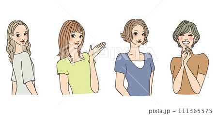 色々な表情のオシャレな女性上半身 色々な表情のオシャレな女性上半身 111365575