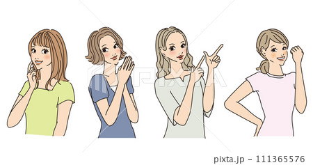 色々な表情のオシャレな女性上半身 111365576