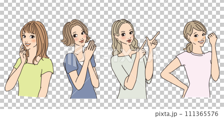 時尚女性上半身有各種表情 時尚女性上半身有各種表情 111365576