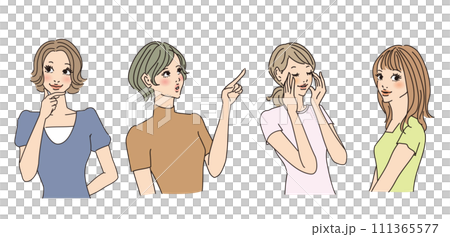 時尚女性上半身有各種表情 111365577