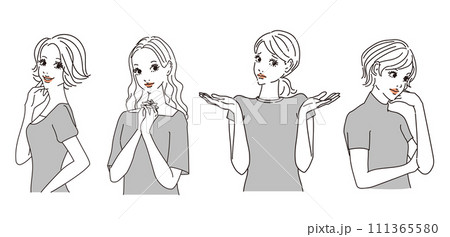 色々な表情のオシャレな女性上半身 色々な表情のオシャレな女性上半身 111365580