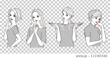 色々な表情のオシャレな女性上半身 色々な表情のオシャレな女性上半身 111365580