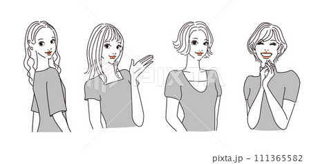 色々な表情のオシャレな女性上半身 111365582