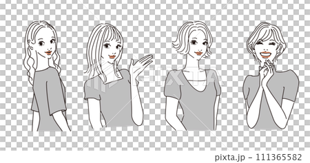 色々な表情のオシャレな女性上半身 111365582