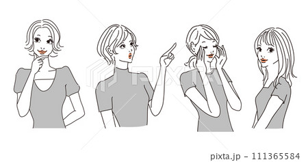 色々な表情のオシャレな女性上半身 111365584