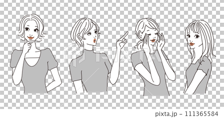 色々な表情のオシャレな女性上半身 111365584